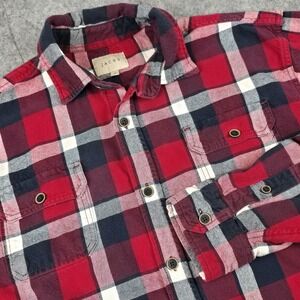 JACHS Shirt Mens Large Tall Red Navy Plaid Flannel Button Up Long Sleeve Casual